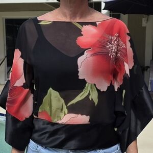 Floral Black and Red Women's Dolman Top